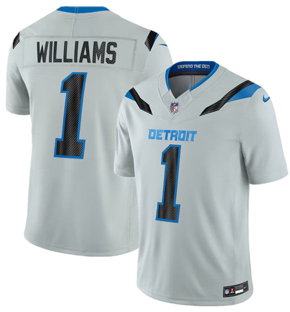 Men's Detroit Lions #1 Jameson Williams Silver 2026 F.U.S.E. Rivalries Collection Limited Football Stitched Jersey