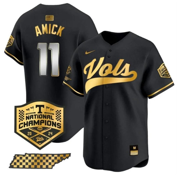 Men's Tennessee Volunteers #11 Billy Amick Black Gold 2024 Champions Vapor