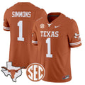 #1 Colin Simmons Texas Longhorns 2026 SEC Patch Stitched Texas Orange Jersey