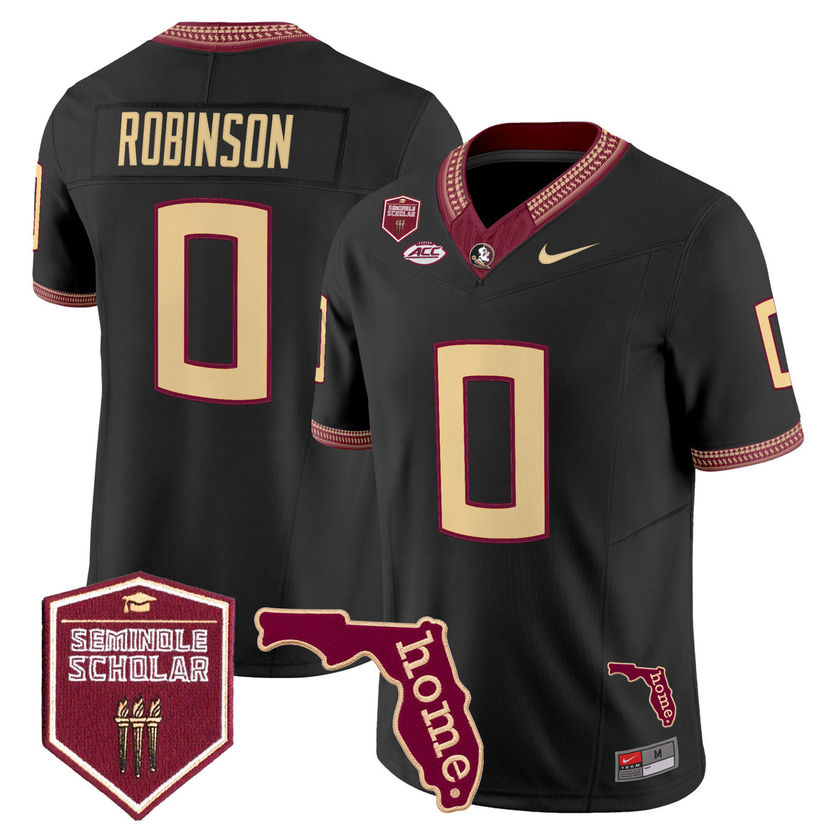 #0 Robinson Florida State Seminoles 2026 Black Alternate Stitched Jersey Seminole Scholar Patch