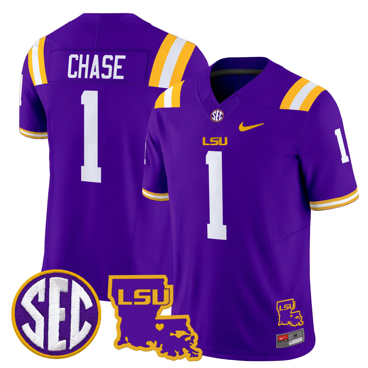 #1 Chase LSU Tigers Purple Stitched Jersey Louisiana & SEC Patch