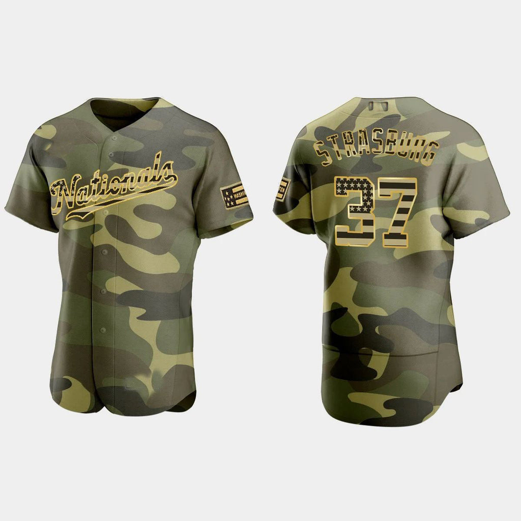 #37 STEPHEN STRASBURG WASHINGTON NATIONALS 2022 ARMED FORCES DAY AUTHENTIC JERSEY C CAMO Baseball Jerseys