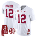 #12 Russell Alabama Crimson Tide White Away Stitched Jersey SEC Roll Tide 2026 Patch