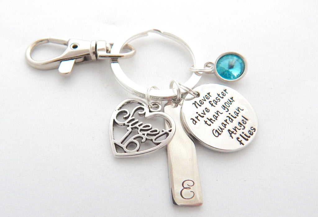 Personalized Sweet 16 New Driver Keychain-Guardian Angel Keychain-Sweet 16 Gift-New Driver Keychain-gift ideas Driver-Driver Gift for her