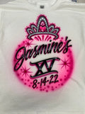 Airbrush T-shirt * Tiara * Quince * 15 * XV * Sweet 16