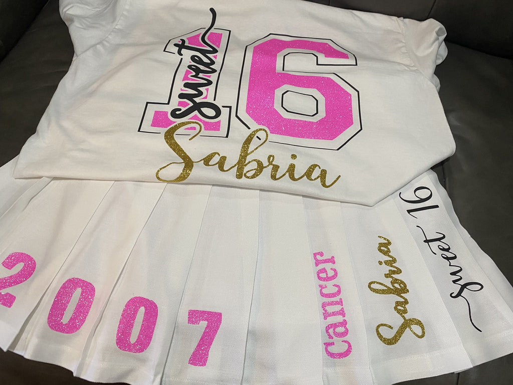 Personalized Glitter Birthday, Sweet 16 - Short Sleeve T-shirt, Long sleeve T-shirt, Sweatshirt or Hoodie - Skirt also available