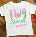 Personalized Two Sweet Ice Cream T-shirt, Cute Sweet 2nd Birthday Party, Sprinkles Second Birthday Girl Kids Toddler Youth and Adult