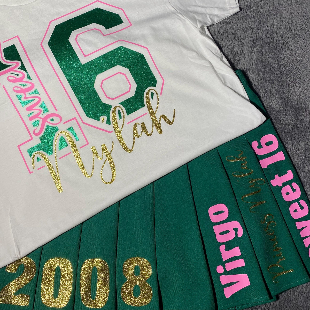 Personalized Glitter Birthday, Sweet 16 - Short Sleeve T-shirt, Long sleeve T-shirt, Sweatshirt or Hoodie - Skirt also available