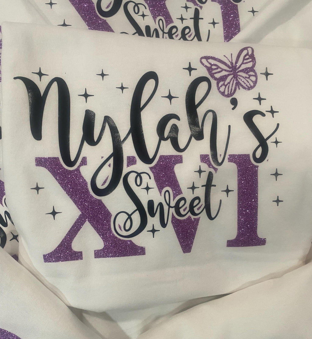 Includes FREE personalization, Sweet Sixteen custom tees with butterfly, Sweet Sixteen tee, Sweet Sixteen gift, camiseta para Sweet Sixteen.
