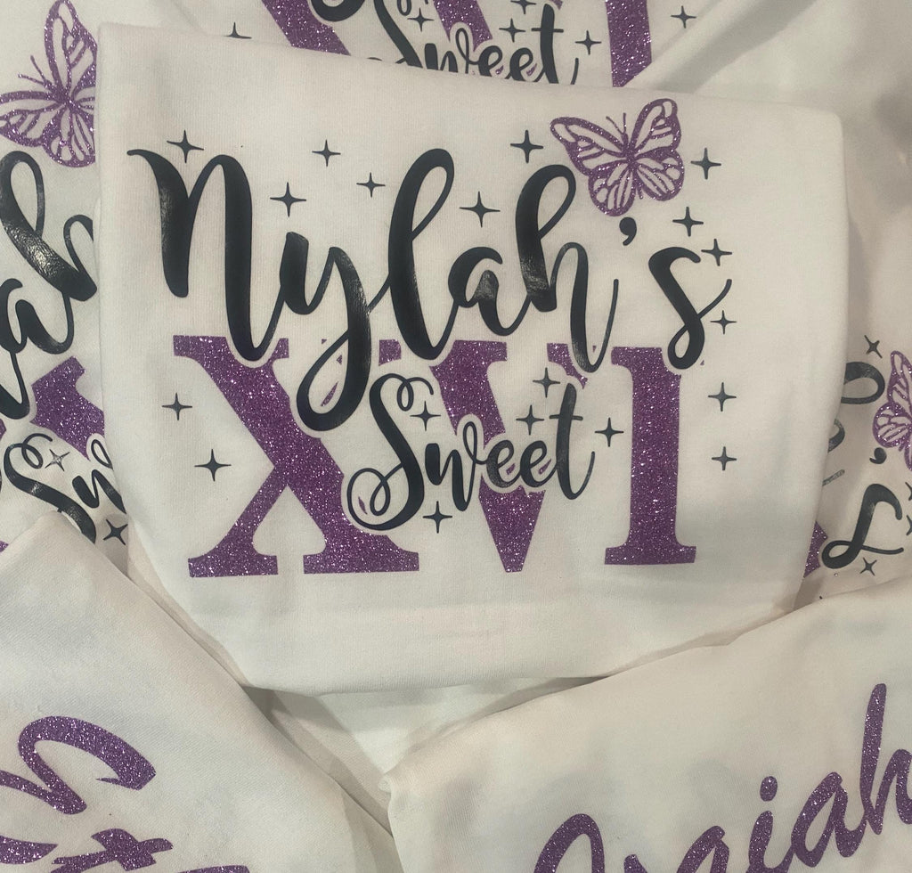 Includes FREE personalization, Sweet Sixteen custom tees with butterfly, Sweet Sixteen tee, Sweet Sixteen gift, camiseta para Sweet Sixteen.