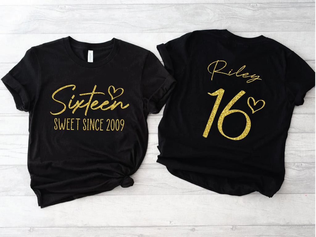Custom 16th Birthday Glitter Shirt, Sweet Since 2009 Shirt, Personalized 16th Party Shirt For Daughter Niece Sister, Gift For Birthday