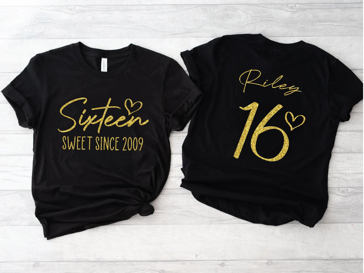 Custom 16th Birthday Glitter Shirt, Sweet Since 2009 Shirt, Personalized 16th Party Shirt For Daughter Niece Sister, Gift For Birthday