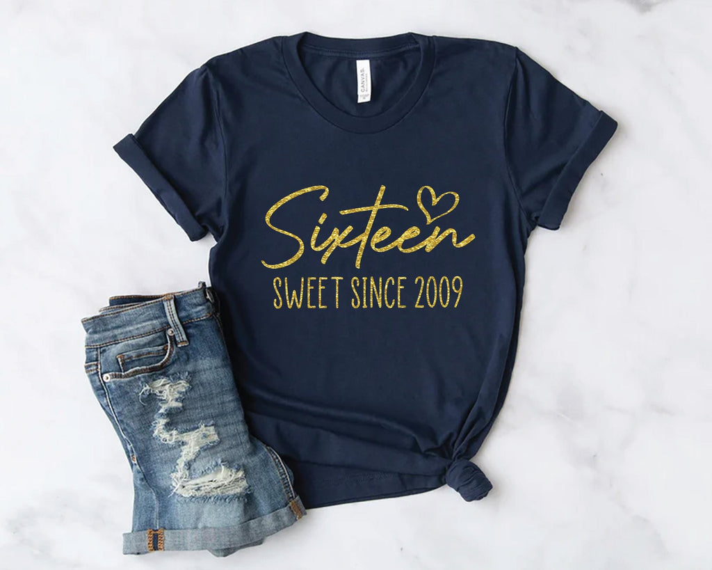 Custom 16th Birthday Glitter Shirt, Sweet Since 2009 Shirt, Personalized 16th Party Shirt For Daughter Niece Sister, Gift For Birthday