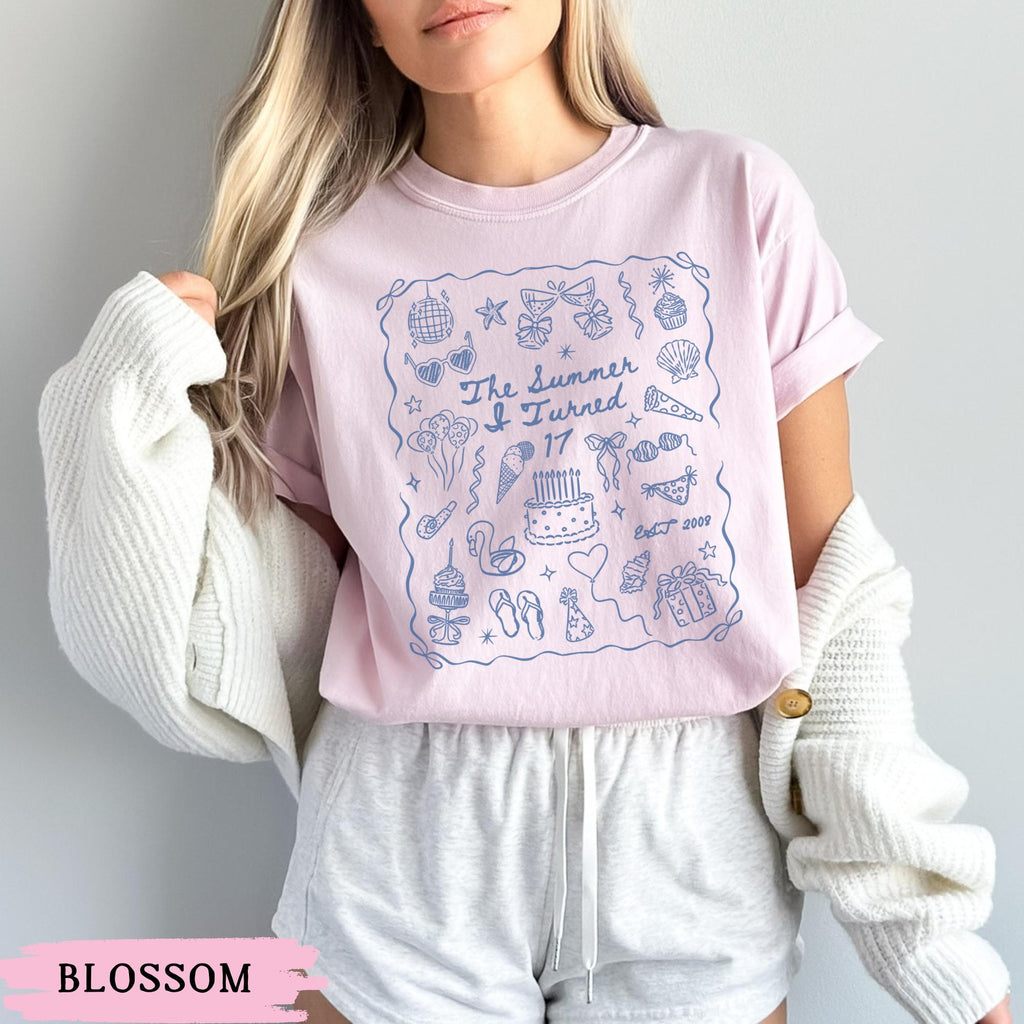17th Birthday Shirt, Comfort Colors Summer I Turned 17 Bday Party Tee, Custom Seventeenth Birthday Gift, Coastal Beach Teen Summer Birthday