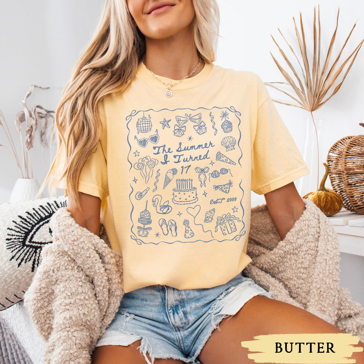 17th Birthday Shirt, Comfort Colors Summer I Turned 17 Bday Party Tee, Custom Seventeenth Birthday Gift, Coastal Beach Teen Summer Birthday