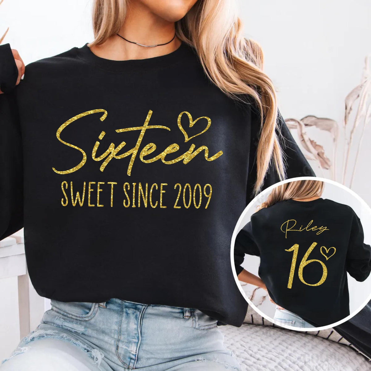 Custom 16th Birthday Glitter Shirt, Sweet Since 2009 Shirt, Personalized 16th Party Shirt For Daughter Niece Sister, Gift For Birthday