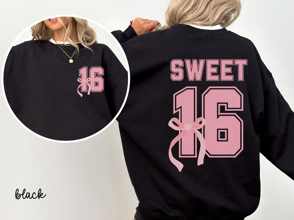 Custom Coquette Bow Sweatshirt, Sweet 16 Shirt, 16 Birthday Gift, Birthday Shirt, Coquette , Ribbon Shirt, 16th Birthday, Gift for Daughter