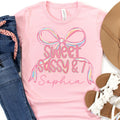 Sweet Sassy And 7 Birthday Shirt, Coquette Bow Personalized Name 7th Birthday T-Shirt, Gift for 7 Year Old, Seventh Birthday Party Tee