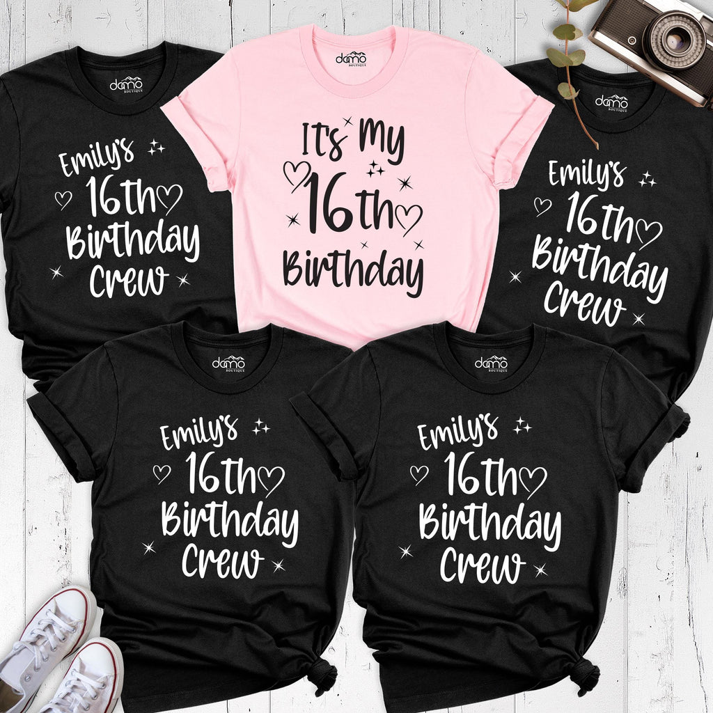 Custom 16th Birthday Crew Shirt It's My 16th Birthday Tee, Family Birthday Tee, Hello Sixteenth Bday Girl Tee, Personalized Bday Party Shirt