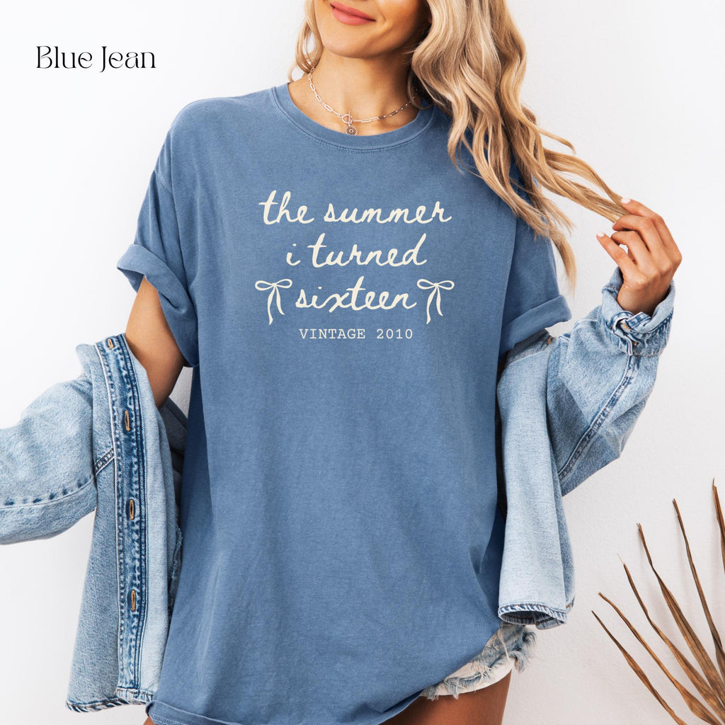 Custom 16th Birthday Shirt Girl, Comfort Colors Summer I Turned 16 Bday Party Tee, Sweet 16 Birthday Gifts for Daughter, Birthday Bow Shirt