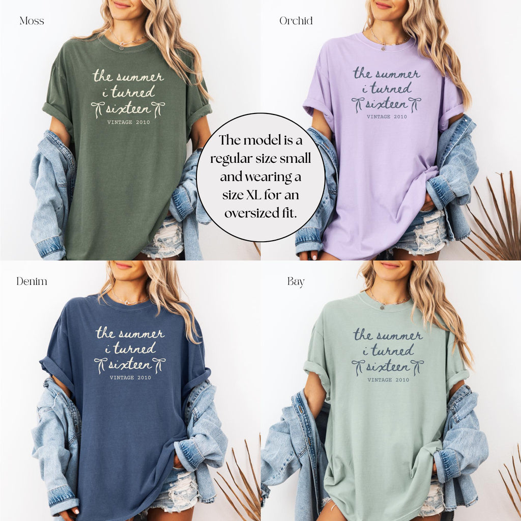 Custom 16th Birthday Shirt Girl, Comfort Colors Summer I Turned 16 Bday Party Tee, Sweet 16 Birthday Gifts for Daughter, Birthday Bow Shirt