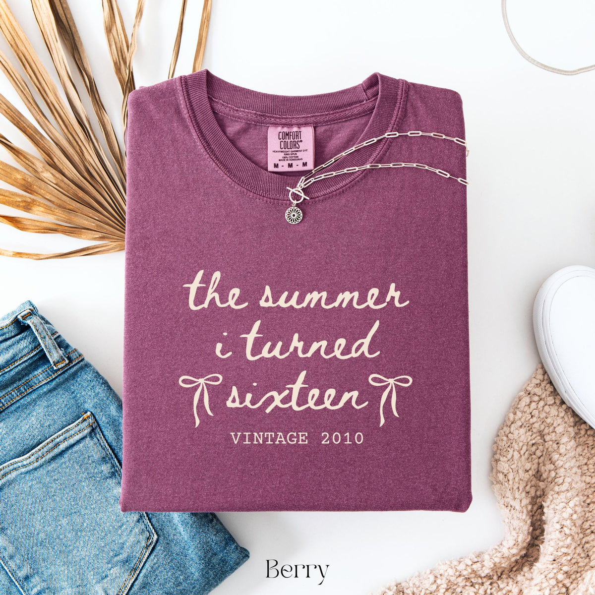Custom 16th Birthday Shirt Girl, Comfort Colors Summer I Turned 16 Bday Party Tee, Sweet 16 Birthday Gifts for Daughter, Birthday Bow Shirt