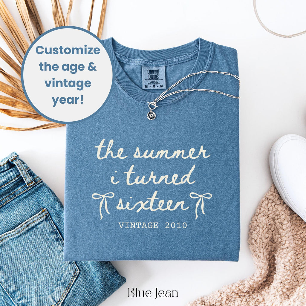 Custom 16th Birthday Shirt Girl, Comfort Colors Summer I Turned 16 Bday Party Tee, Sweet 16 Birthday Gifts for Daughter, Birthday Bow Shirt