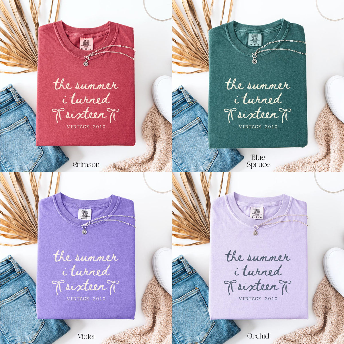 Custom 16th Birthday Shirt Girl, Comfort Colors Summer I Turned 16 Bday Party Tee, Sweet 16 Birthday Gifts for Daughter, Birthday Bow Shirt