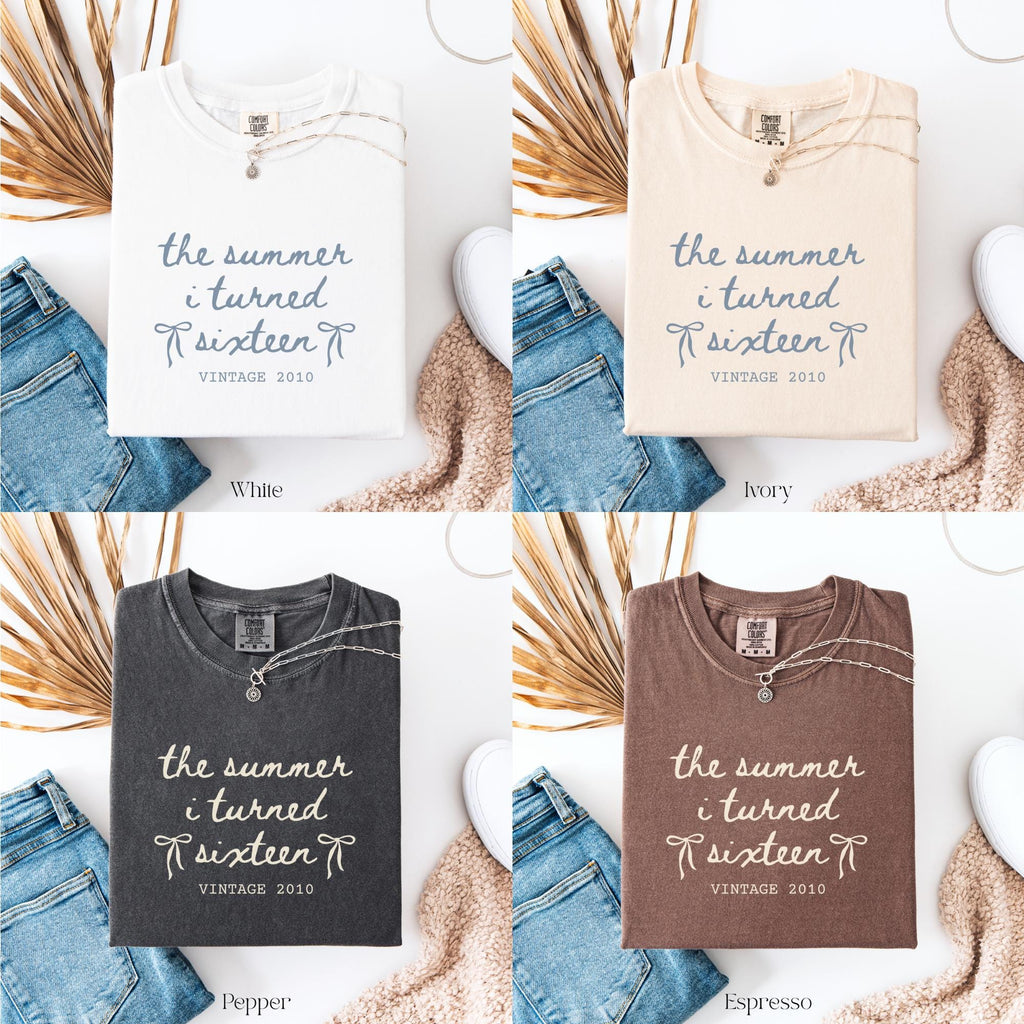 Custom 16th Birthday Shirt Girl, Comfort Colors Summer I Turned 16 Bday Party Tee, Sweet 16 Birthday Gifts for Daughter, Birthday Bow Shirt
