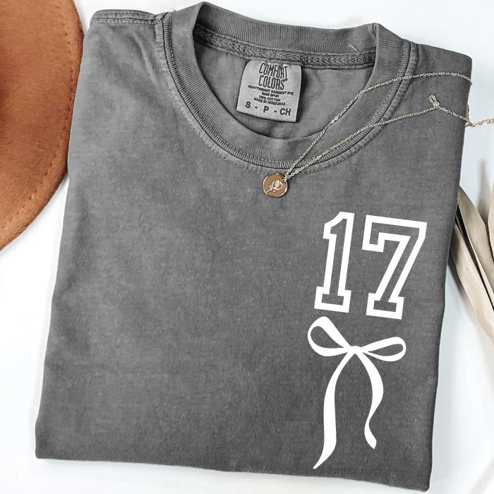 17th Birthday Shirt: Comfort Colors Seventeen Coquette Bow Tee, 17 Years Old Gifts