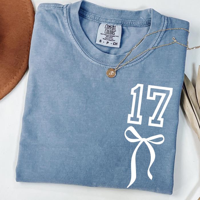 17th Birthday Shirt: Comfort Colors Seventeen Coquette Bow Tee, 17 Years Old Gifts