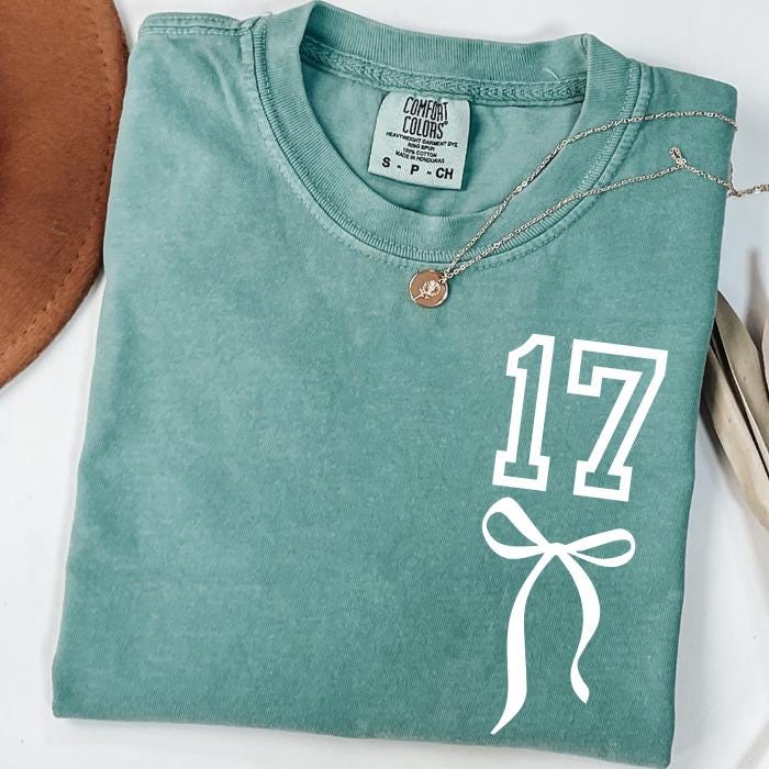 17th Birthday Shirt: Comfort Colors Seventeen Coquette Bow Tee, 17 Years Old Gifts
