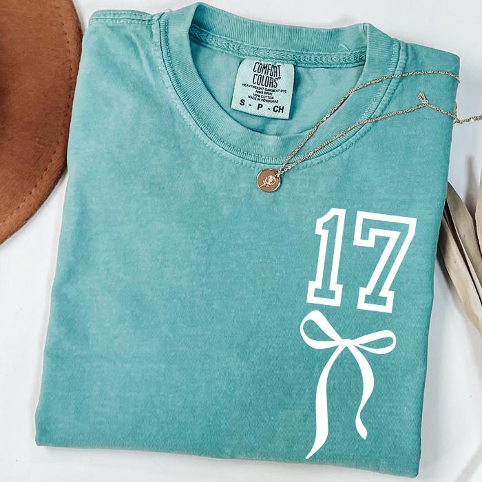 17th Birthday Shirt: Comfort Colors Seventeen Coquette Bow Tee, 17 Years Old Gifts