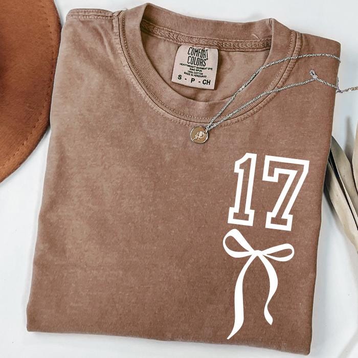 17th Birthday Shirt: Comfort Colors Seventeen Coquette Bow Tee, 17 Years Old Gifts