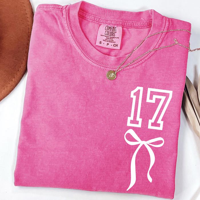 17th Birthday Shirt: Comfort Colors Seventeen Coquette Bow Tee, 17 Years Old Gifts