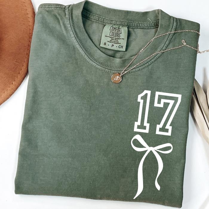 17th Birthday Shirt: Comfort Colors Seventeen Coquette Bow Tee, 17 Years Old Gifts