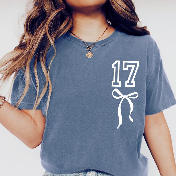 17th Birthday Shirt: Comfort Colors Seventeen Coquette Bow Tee, 17 Years Old Gifts