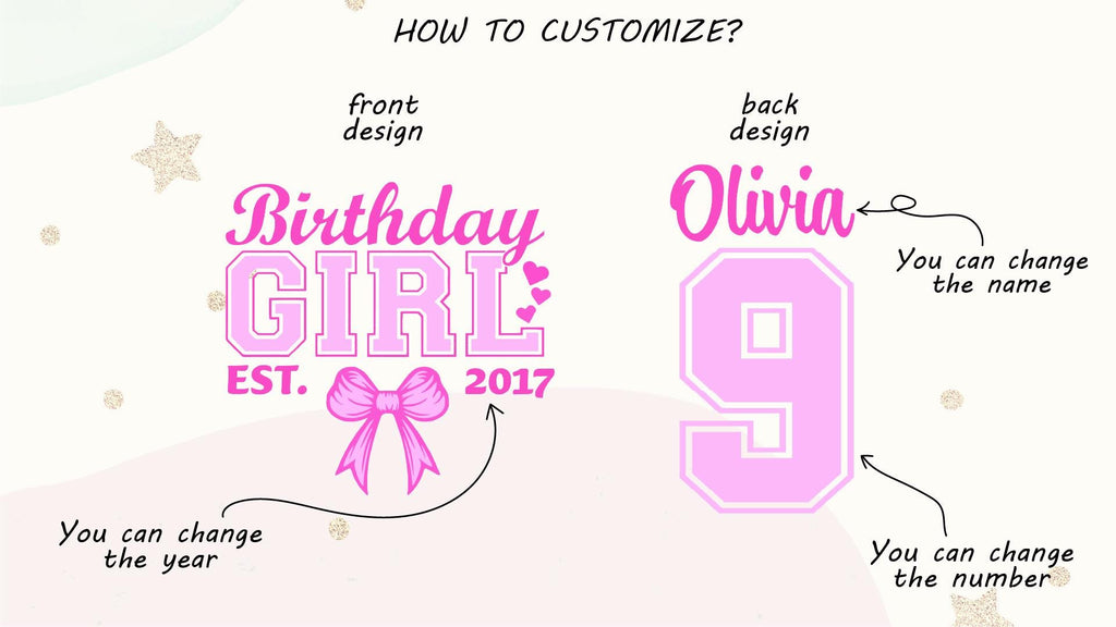 Custom Birthday Girl Shirt, Pink Coquette Bow Birthday Shirt, Front and Back Shirt, Personalized Kids Birthday Tee, Cute Youth Birthday Gift