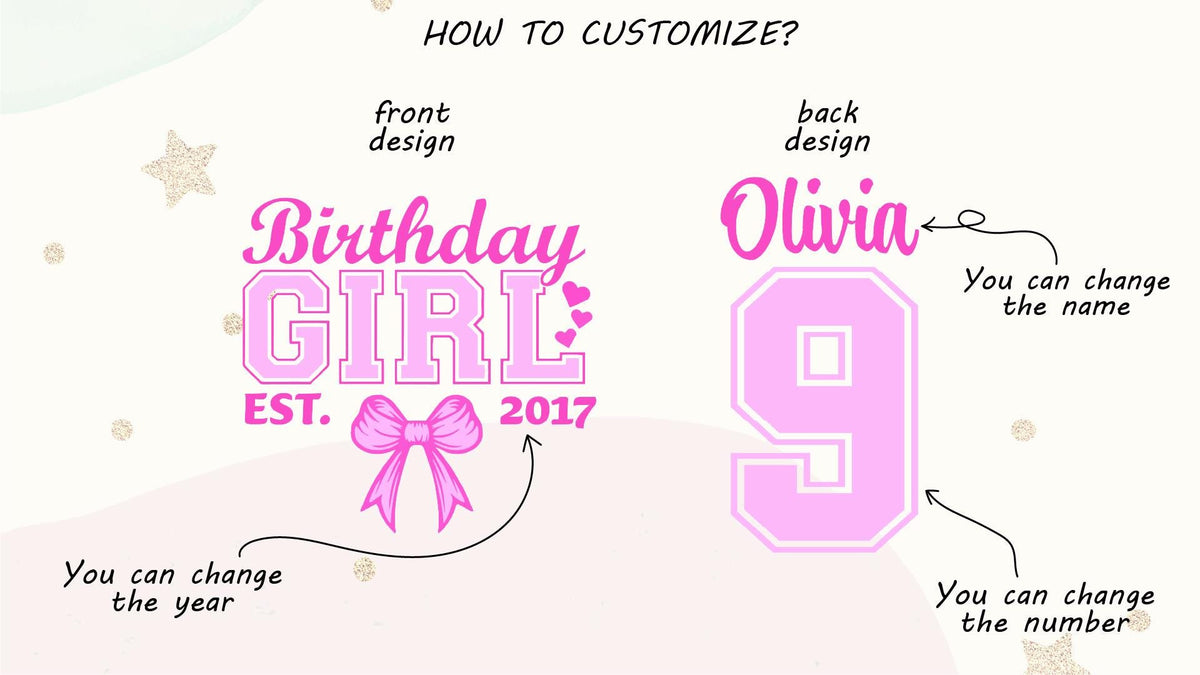 Custom Birthday Girl Shirt, Pink Coquette Bow Birthday Shirt, Front and Back Shirt, Personalized Kids Birthday Tee, Cute Youth Birthday Gift