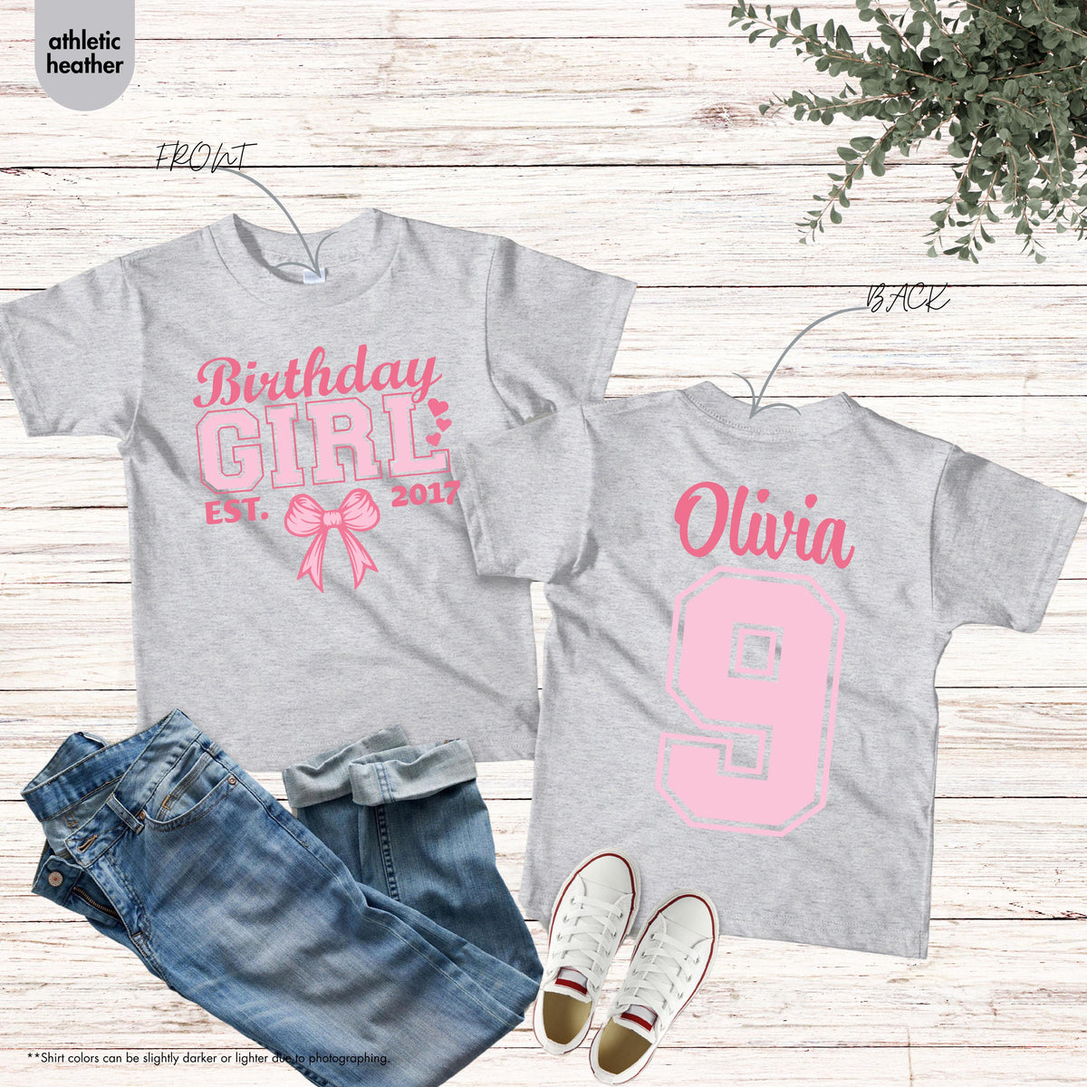 Custom Birthday Girl Shirt, Pink Coquette Bow Birthday Shirt, Front and Back Shirt, Personalized Kids Birthday Tee, Cute Youth Birthday Gift