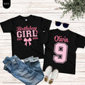 Custom Birthday Girl Shirt, Pink Coquette Bow Birthday Shirt, Front and Back Shirt, Personalized Kids Birthday Tee, Cute Youth Birthday Gift