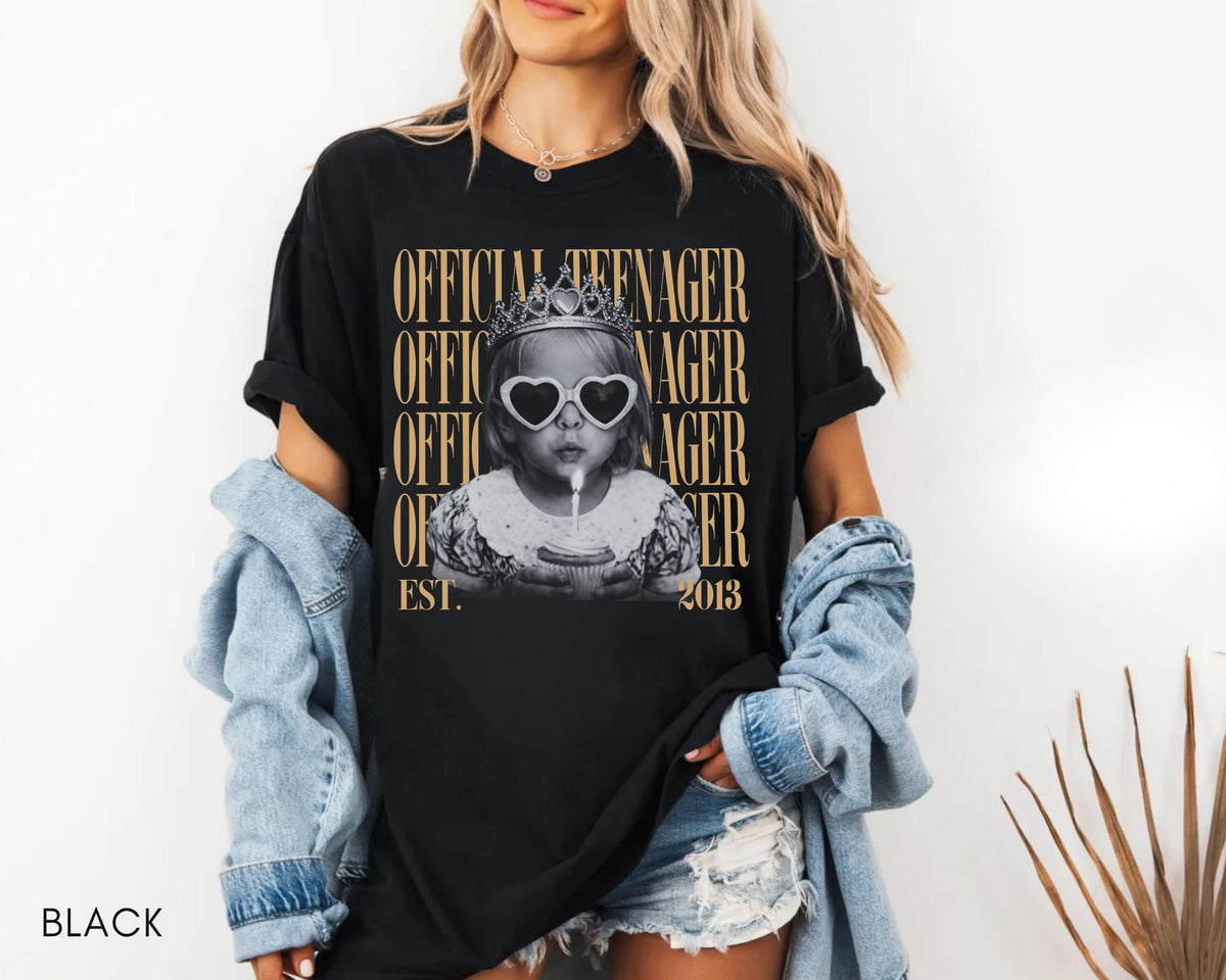 Personalised Vintage Photo And Year Shirt, Official Teenager 13th Birthday Comfort Colors Shirt, Teenager 13 TShirt, Girl Thirteenth Shirt
