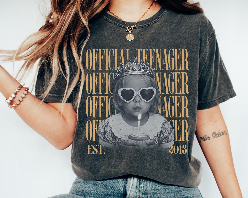 Personalised Vintage Photo And Year Shirt, Official Teenager 13th Birthday Comfort Colors Shirt, Teenager 13 TShirt, Girl Thirteenth Shirt