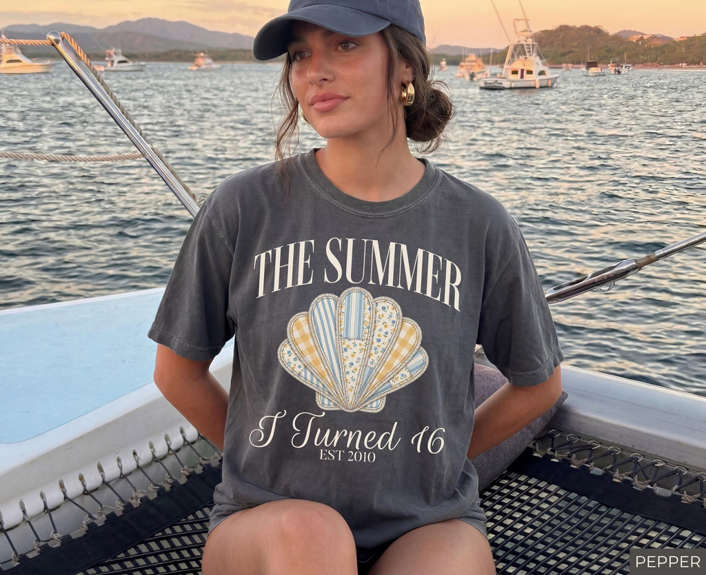 The Summer I Turned 16 Shirt, 16th Birthday Shirt, Faux Patchwork Beach Birthday Shirt, 16th Birthday Gift for Girl