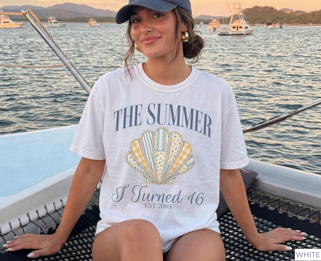 The Summer I Turned 16 Shirt, 16th Birthday Shirt, Faux Patchwork Beach Birthday Shirt, 16th Birthday Gift for Girl