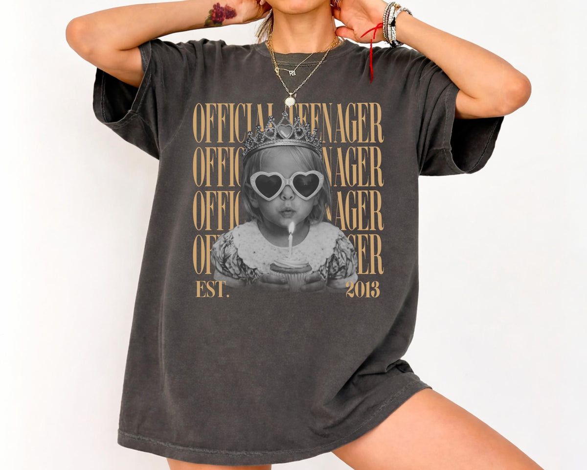 Personalised Vintage Photo And Year Shirt, Official Teenager 13th Birthday Comfort Colors Shirt, Teenager 13 TShirt, Girl Thirteenth Shirt