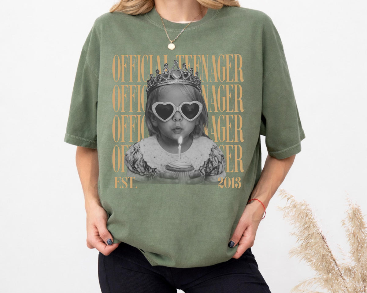 Personalised Vintage Photo And Year Shirt, Official Teenager 13th Birthday Comfort Colors Shirt, Teenager 13 TShirt, Girl Thirteenth Shirt