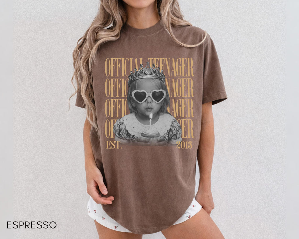 Personalised Vintage Photo And Year Shirt, Official Teenager 13th Birthday Comfort Colors Shirt, Teenager 13 TShirt, Girl Thirteenth Shirt
