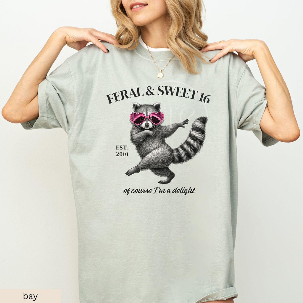Feral Sweet 16 Shirt, Funny Sweet Sixteen Gift, Raccoon Birthday Shirt, Comfort Colors Tee, Cute Teen Girl 16th Birthday Shirt