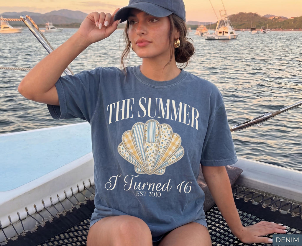 The Summer I Turned 16 Shirt, 16th Birthday Shirt, Faux Patchwork Beach Birthday Shirt, 16th Birthday Gift for Girl